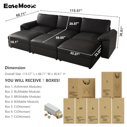 Image of EASE MOOSE Modular Sectional Sofa Bed, Sectional Couch Sleeper, Black