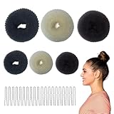 Donut Moño de Pelo 6PC, Accesorios de Peinado con 20 Horquillas en Forma de U, Kit para Bailarinas, Niñas y Mujeres, Moño de Pelo DIY, Marrón