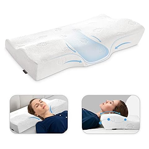 sufuhom Contour Pillow Memory Foam Certi-PUR Certificate, Ergonomic Cervical Support Pillows for Neck Pain Relief, Sleeping Orthopedic Pillow for Side, Back, Stomach Sleepers STANDARD 100 by OEKO-TEX Cover