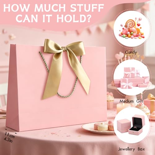 Image of JMANNI Gift Bags with Handles, 13 inch Medium Gift Bag for Presents, 8 Pcs Bags with 16 Tissue Paper and 8 Cards for Baby Shower Wedding Bridal Shower Mother's Day Birthday Party(pink)