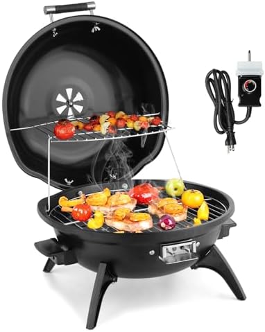 Outvita Indoor/Outdoor Electric Grill, 1600W Portable Removable Stand Grill with Double Layer Design for Countertops, BBQ, Patio & Backyard (Black)