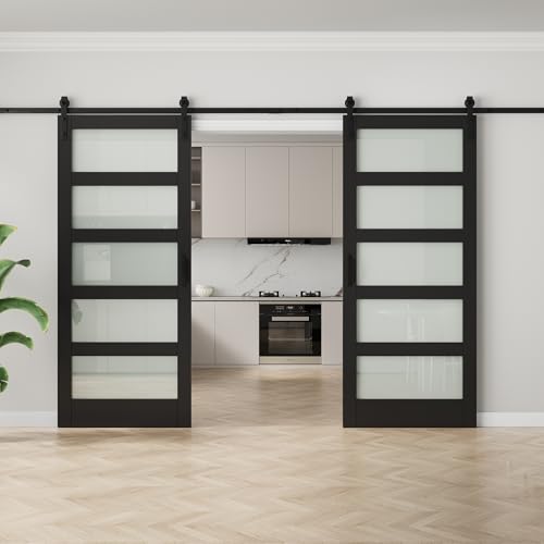 Image of 72 inchx84 inch Frosted Glass Barn Door and 13.2FT Sliding Hardware & Handle, Black
