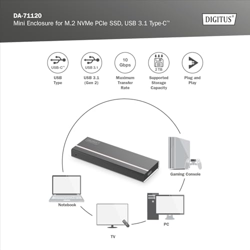 Digitus Mini boîtier pour disque SSD .2 NVMe PCIe USB 3.1 Type C™ Neuf - vue 7