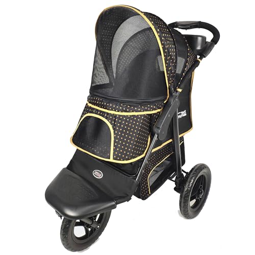 Innopet Hundebuggy Adventure Hundewagen Katzenbuggy Schwarz/Gelb - geländegängig - pannensichere 30cm EVA-Räder - einhändig faltbar - geräumiger Stauraum