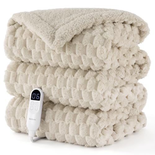 Image of Bedsure Heated Blanket Twin, Light Brown Bubble Pattern Electric Blanket