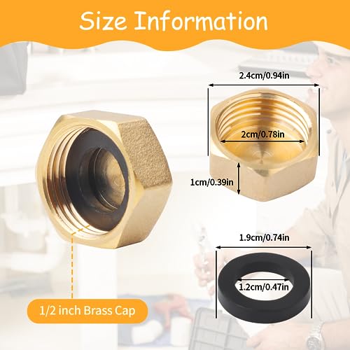 6PCS Brass Blanking Cap 1/2 Inch, Female Stop Cap, Hex Nut Caps, Plumbing Fittings for Washing Machine Radiator Valve Faucets Tap - Image 2