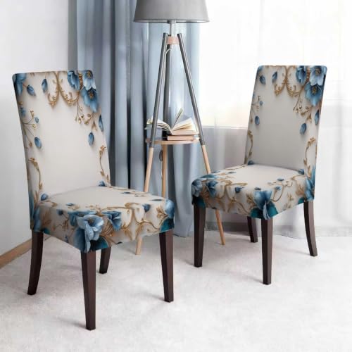 Nappe et housses de chaise ensemble salon deco interieur fleurie bleu et or