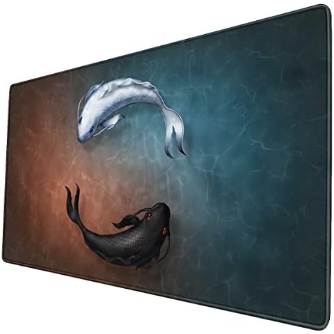 3D Print Pisces Mouse Pad, Black White Ying Yang Fish Keyboard Desk Mat Extra Large Mousepad, Non-Slip Rubber Base Computer Keyboard Decor Mat for Gamer,Natural,35x16 Inch Cover