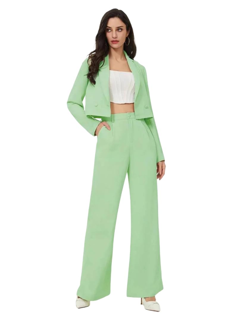 Women's Solid Relaxed Fit Full Sleeve Co-ord Blazer and Trouser Set.