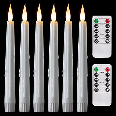 5plots White Real Wax Flameless Taper Candles with Remote, Dimmer, Timer, Battery Operated Candles with Flickering Flame, Realistic Drip Wax Look Window Candles for Home, Holiday Decor, 8 Inch, 6 Pcs Cover