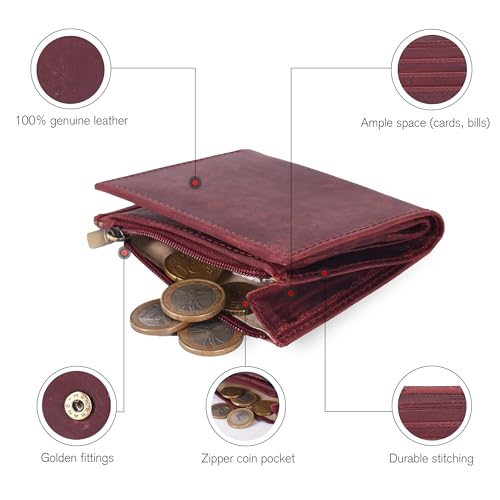 Image of Oak Leathers Wallet For Women Full Grain Leather - Small RFID Coin Purse Credit Card & ID Holder for Ladies,Bifold Wallets for Teenager | Small