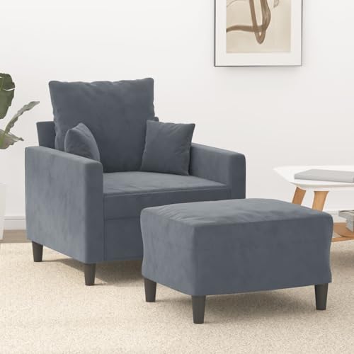 Genérico Sillón con Taburete Terciopelo Gris Oscuro 60 cm,Sofás-3201098