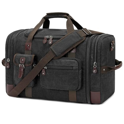 Travel Duffle Bag for Men, Duffle Bag for Travel, Heavy Duty Canvas Duffle, Carryon Bags for Airplanes, Expandable Vintage Overnight Luggage Weekender Bag, Waterproof Anti-tear Travel Bag