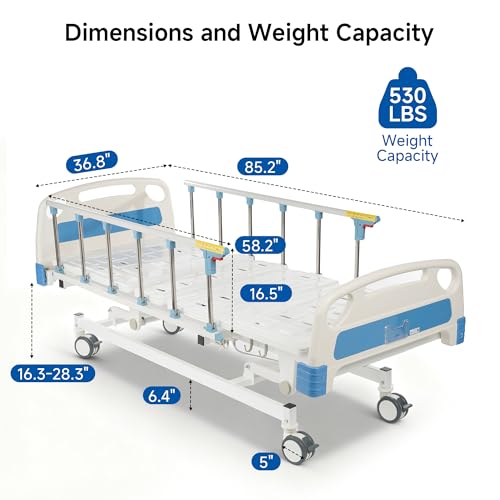 Real Relax Premium 3 Function Full Electric Hospital Bed (with Mattress & IV Pole), Premium Medical Hospital Beds, with Locking Casters, Motor, 530LBS Loading, Includes Sheets (2X) - Thumbnail 3