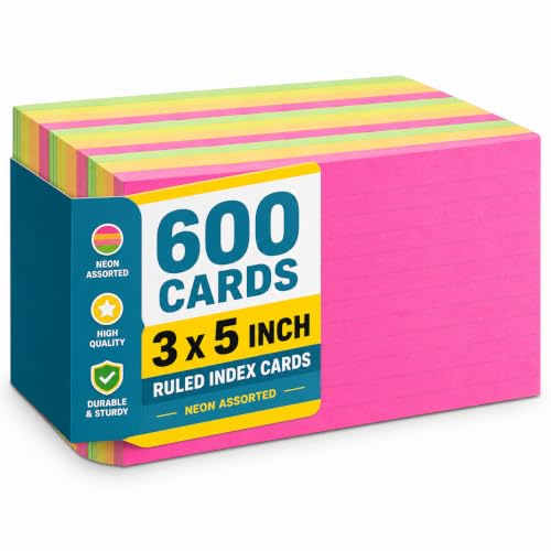 Tarjetas de índice de colores neón de 3 x 5 para planificar sus estudios y proyectos de oficina