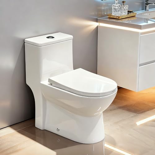 Bolina W2121D One-Piece Dual Flush Toilet, 0.8/1.28 GPF,360° Tornado Flush, Elongated D-Shape Bowl,...