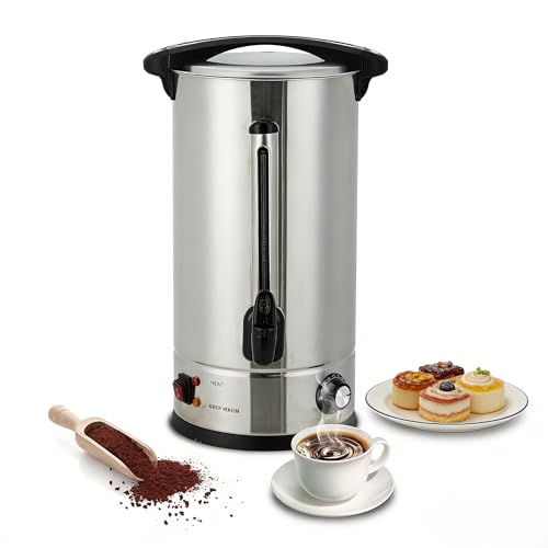 100 Cup Commercial Coffee Urn, 14L Hot Wall Coffee Maker, Double Warm Stainless Steel Cofe Tables for Gathering, Wedding, Events(Steel)