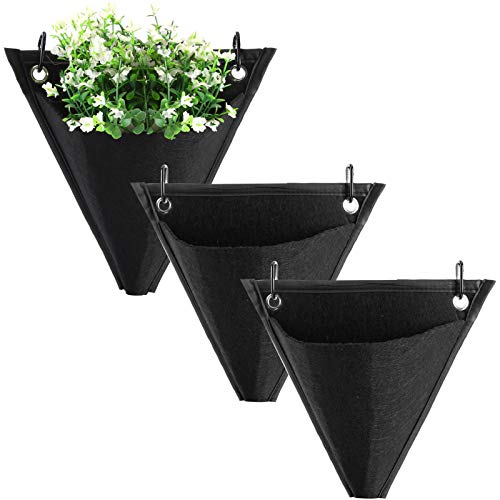 LA TALUS Lot de 3/6 sacs à suspendre pour plantes - Sacs de plantation murale avec crochets - Décoration murale géométrique - Pour extérieur et intérieur - 3 pièces