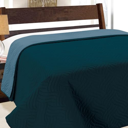 Euromat Tagesdecke Steppdecke Bettüberwurf (Ohne Kissenbezüge) Größe: 220x240 cm (Dunkel Türkis Blau- Vogo 011)