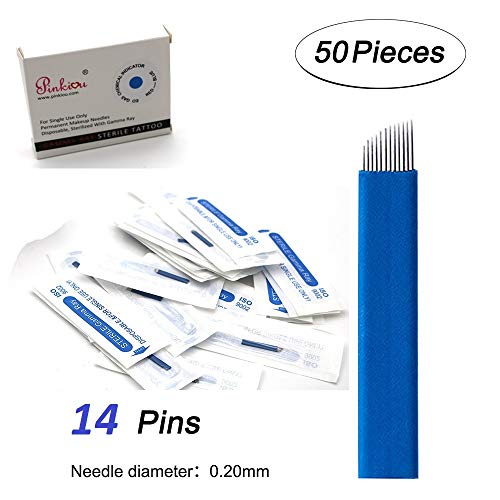 Pinkiou Micropigmentation Needles Eyebrow Makeup Blade Hair Stroked Microblading Needles For Manual Brow Lamination Pen 50Pcs In A Pack 14 Pin (14 Pin) #TOP2