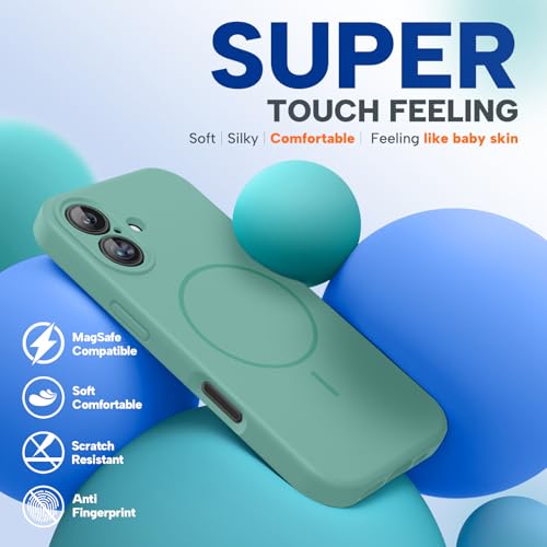 Image of Miracase Magnetic for iPhone 16 Plus Case, [Soft Anti-Scratch Microfiber Lining], Compatible with MagSafe, Liquid Silicone Shockproof Drop Protection Phone Case for 16 Plus,Midnight Green