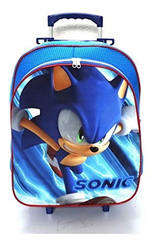 Kit Mochila Infantil Escolar Sonic Rodinhas Tam G F5 Meninos
