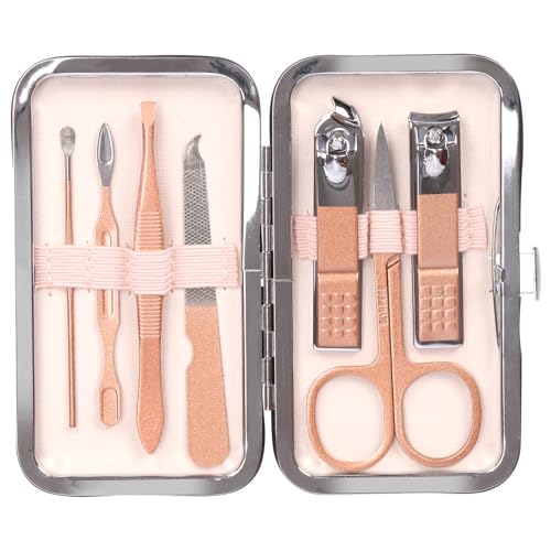 Swpeet 8Pcs Manicure Set Travel Nail Clipper Kit Stainless Steel Beauty Kit Luxurious Leather Travel Case Contains Nail Cleaner Clipper Scissors Tweezers Ear Pick Nail File for Personal Care Rose Gold