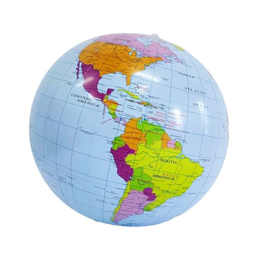 OUDQFCJ 1 pcs Globo Terráqueo Inflable 16 Pulgadas Mapa del Mundo Geografía Bola del Mundo para Jardín, Playa, Piscina, Educación Científica y Geográfica