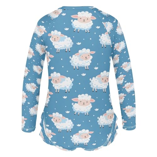 Sheep on Blue Girls Long Sleeve Swimsuits One Piece Zipper Bathing Suit UPF 50+ Rashguard Swimwear3