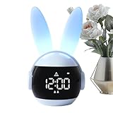 Fbinys Reloj despertador para niños, reloj con control táctil en forma de conejo con luz nocturna, alarma de despertar de conejo, para niños, niñas, hogar, dormitorio, escuela, Pascua, cumpleaños