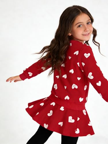 Image of DDSOL Little Girls Clothing Set Outfit Heart Print Sweatshirt Top + Long Pantskirts 2pcs Baby Pant Set for Toddlers and Kids