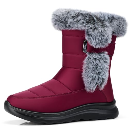 SHIBEVER Warm Winter Boots for Women: Snow Comfortable Fit Boot Red Size 7