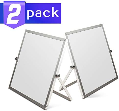 Small Dry Erase White Board for Desk 10" X 10", 2 Pack Double-Sided Magnetic Desktop Whiteboard Easel for Students Home Office, 360 Degree Reversible