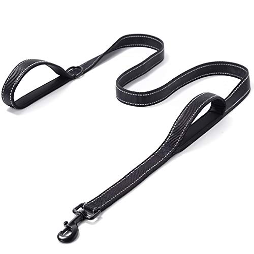 DDSColour 3M Laisse réfléchissante pour chien 1.5 m 1.8 m de long, rembourrée à deux poignées, très résistante, réfléchissante, double poignée, noire Cover