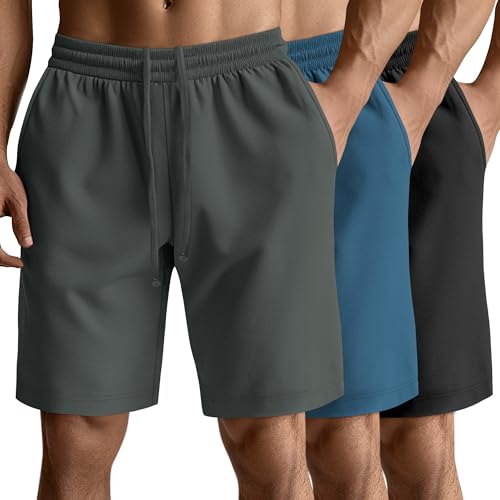 Neer 3 Pack Men's Gym Shorts Athletic Drawstring Cotton Loose Workout Soft Summer Casual Running Shorts with Pockets