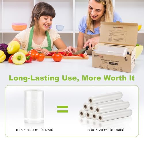 Image of Bonsenkitchen 8 inch x 150' Vacuum Sealer Bags Rolls with Cutter for Food