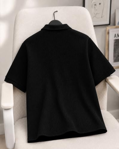 Image of AUSK Men's Spider Graphic Printed Polo T-Shirt | Cotton Blend Textured Half Sleeve Regular Fit Polo Neck Casual Wear Tshirt for Men