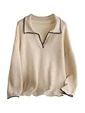 Verdusa Women's Plus Size Cozy Oversized Sweaters Collared V Neck Pullover Knit Tops Fall Clothes Apricot...