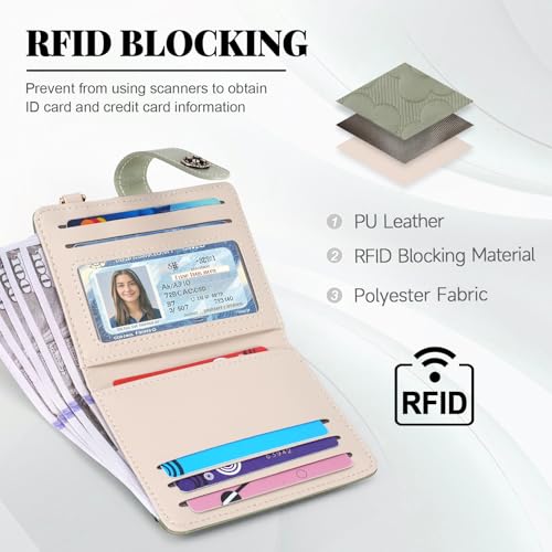 Image of RFID Wallet Women,Slim Small Wallets Embossed Flower Leather Bifold Compact Ladies Girls Wallet with Credit Card Holder Zipper Coin Pocket Green
