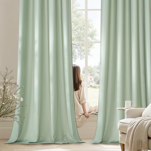 PONY DANCE Rideau Voilage Semi-Transparent avec œillets Protection Solaire Tissu Voile d'Intimité pour Decoration Fenetre Maison Porte, L 140 x H 220 cm, 2...