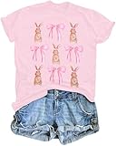 Easter Shirts for Women Cute Easter Bunny Shirt Trendy Pink Bow Girly Tee Cute Bunny Tops Watercolor Bow Tee