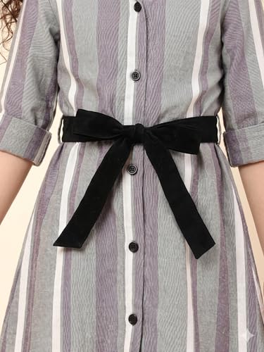 Image of A.T.U.N. (ALL THINGS UBER NICE) Girls 100% Cotton Shirt Dress with Belt | Button-Down Dress with Collar Neck | Soft Breathable Kids Outfit for Girls
