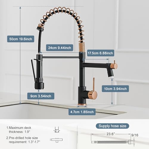 Image of AIMADI Matte Black Kitchen Faucet,Commercial Single Handle Single Hole | Spring Rose Black Gold Kitchen Faucet with Pull Down Sprayer Black Farmhouse, RV, Laundry