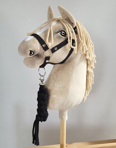 Licol A3 pour Hobby Horse Noir Ajustable avec Longe d'Attache pour Enfant