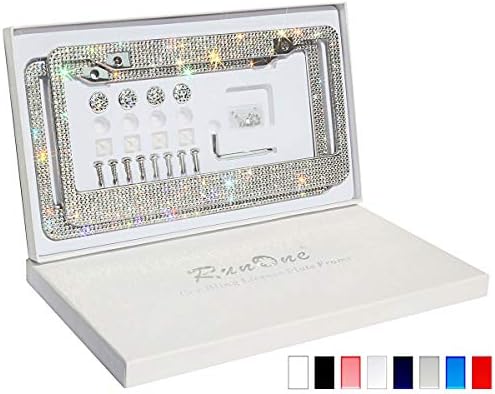 Rhinestone License Plate Frame 2 Pack For Women Glitter Luxury Waterproof Diamond Metal Car Bling License Plate Frame With Screws (Crystal)