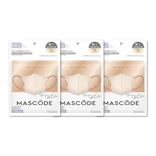 [MASCODE] 【 マスコード 公式店】マスク 不織布 バイカラーマスク 血色マスク 立体 花粉症 大きめ 小さめ 3Dマスク Mサイズ 3袋セット（1袋7枚入） (ウォームホワイト（ピーチピンク紐）)のサムネイル