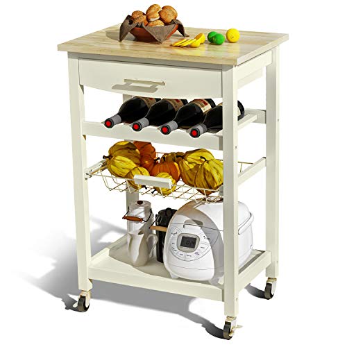 VIPEK Kitchen Island Cart Utility Rolling Mobile Cart w/Rubber Wood Top Small Home