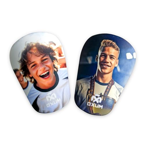 Oxum Sport- Espinilleras de Futbol Personalizadas Mini para Niños y Adultos - Incluye Tus Fotos - Bolsita para espinilleras de Regalo - Gama Airlite Player - M 10x6cm / S8,3x5,5cm