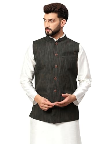 Image of LATEST CHIKAN Men's Traditional Cotton Solid Nehru Jacket /Waistcoat
