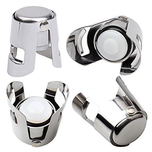 4 Pack Champagne Stoppers Stainless Steel Bottle Closure Sealer Silver